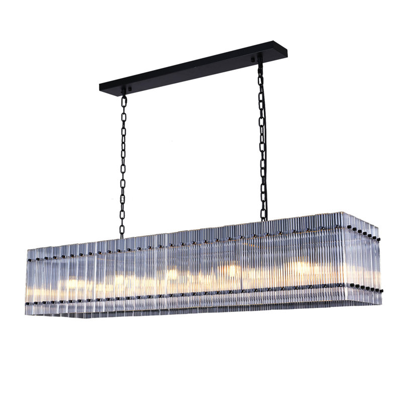 Lustre 10 lumières rectangulaires à intensité variable de 54 po avec verre ondulé