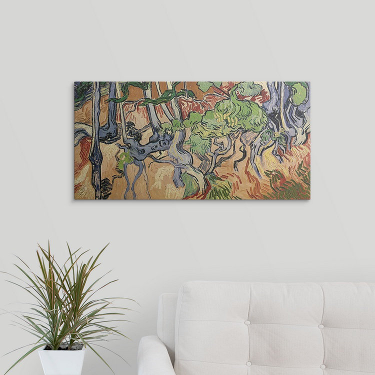 «Tree Roots, 1890» par Vincent Van Gogh - reproduction, H 26 po x l 44 po x P 1 po, Cadre noir
