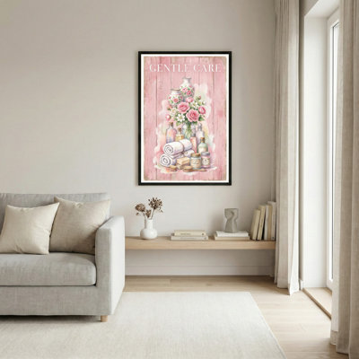 Floral Bath Accessories Gentle Care Canvas Wrapped Wall Art Oil Painting Print Set Of 1
