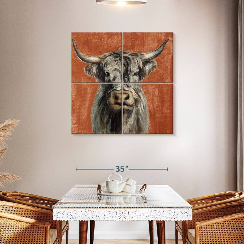 Brampt Highland Cow sur terre cuite, H 38 po x l 38 po
