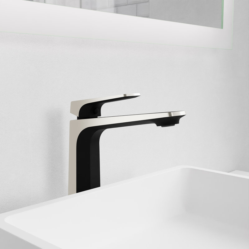 Single-Hole Single-handle Bathroom Faucet with Drain Assembly, Matte Black/Brushed Nickel