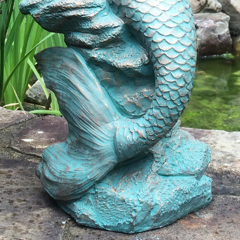 Statue de sirène sur la côte, H 20 po x l 8 po x P 9 po, Bronze patiné