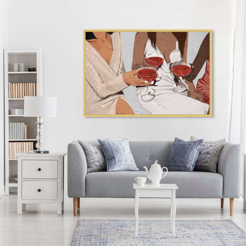 Strawberry Daiquiri - peinture sur toile, Papier avec cadre doré, H 12 po x l 17 po