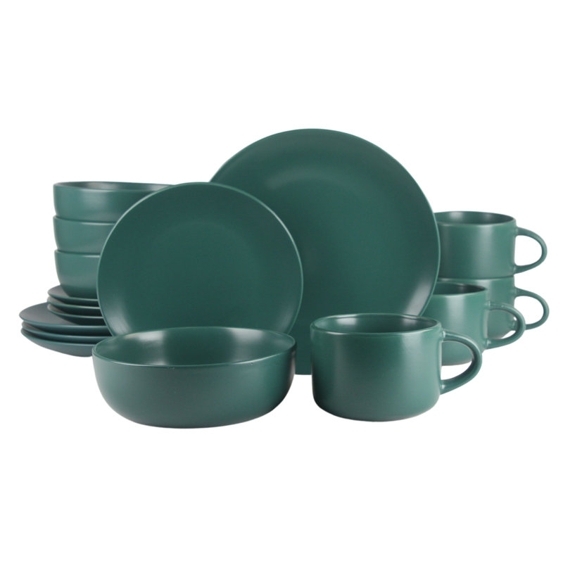Wazee Matte 16 Piece Dinnerware Set, Service for 4, Green
