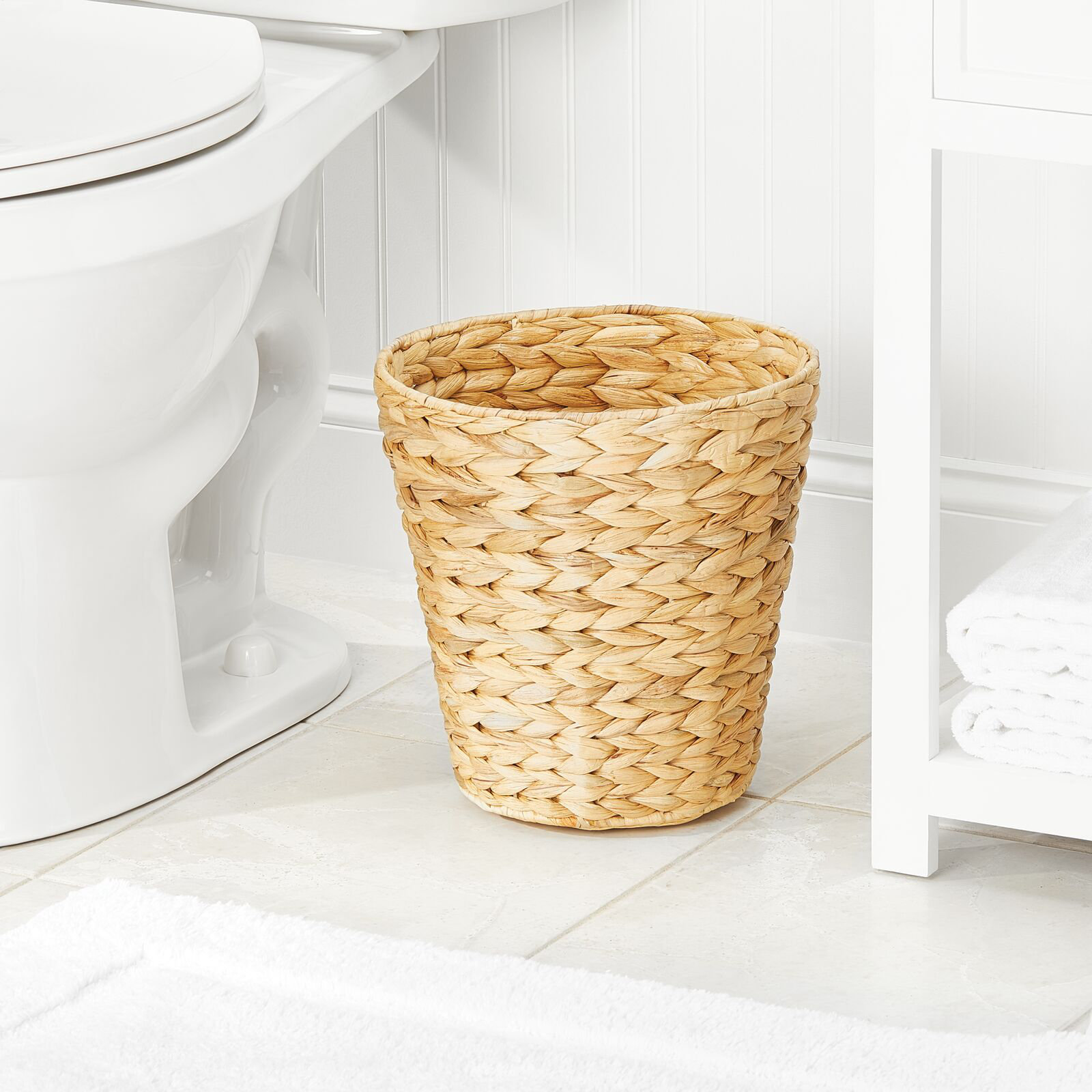 mDesign Hyacinth Round Boho Woven Garbage Wastebasket Trash Can ...