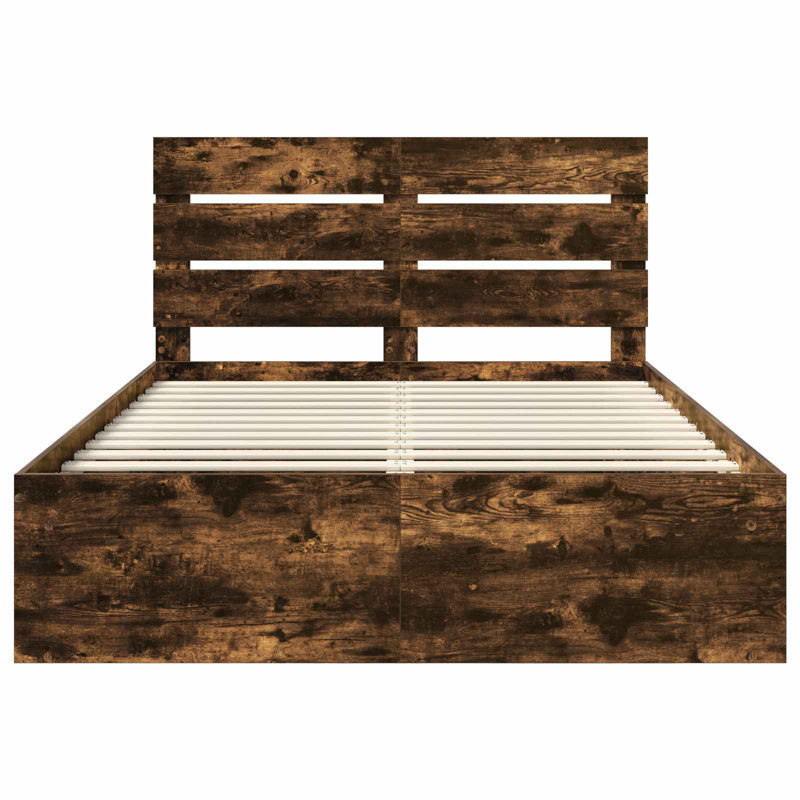 Solid Wood Bed Frame, European Double (140 x 200 cm), Smoked Oak