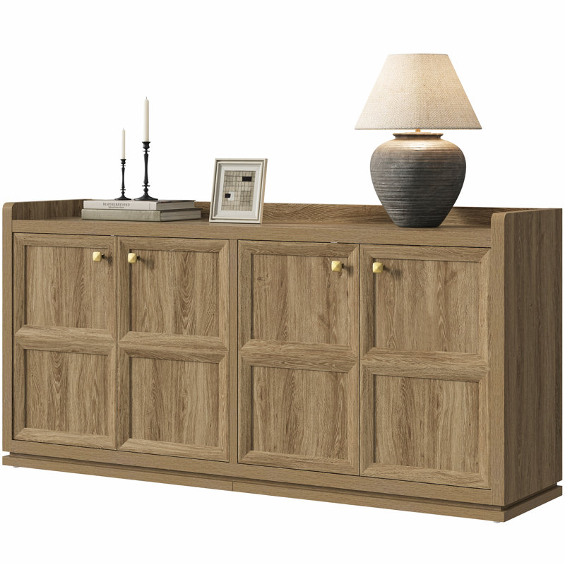 Helio 61.7'' W Modern 4-Door Sideboard With Adjustable Shelves And Safe Rounded Corners, Brown, 1
