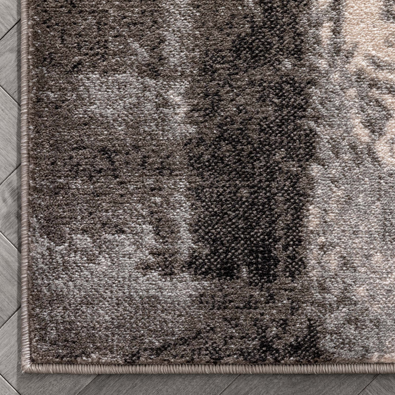 Chimeng Kalia Modern Abstract Gray Black Area Rug, Runner 2'3" x 7'3"