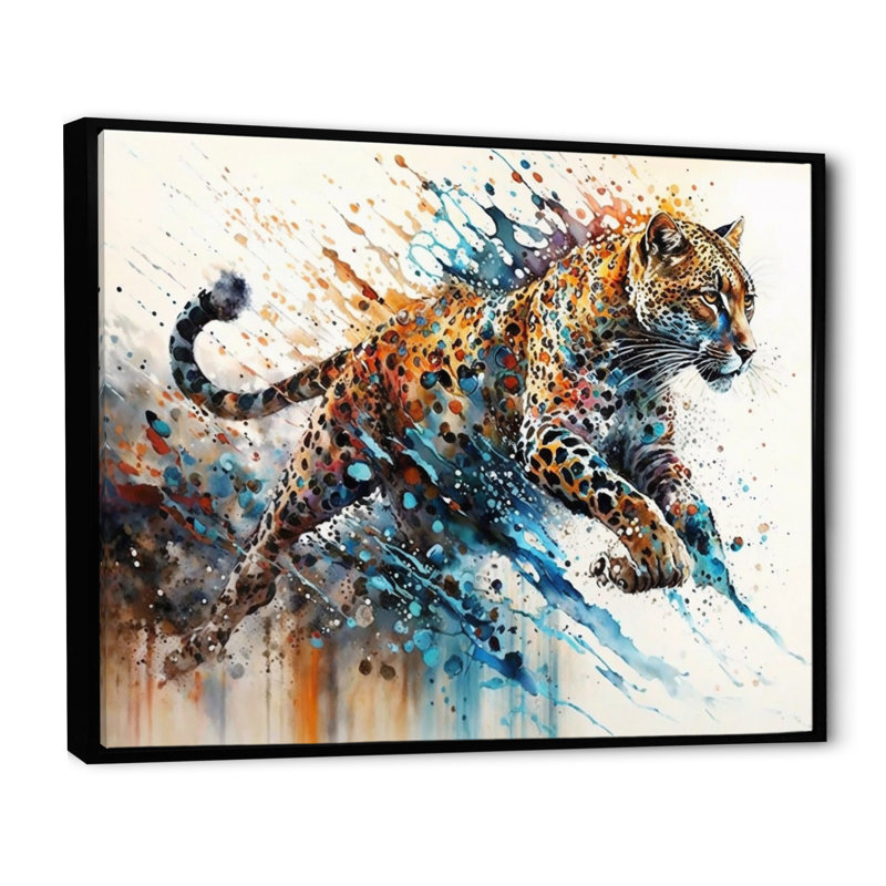 Guépard - art mural guépard, H 30 po x l 40 po x P 1,5 po, Cadre flottant noir