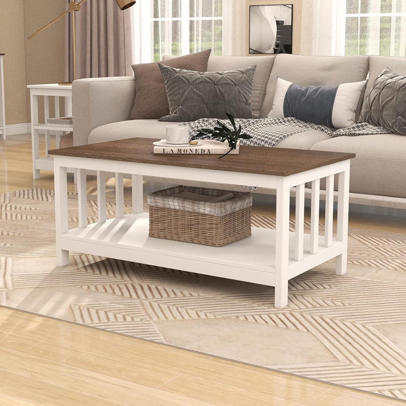 Table basse, table de salon blanche de 40 po avec tablette
