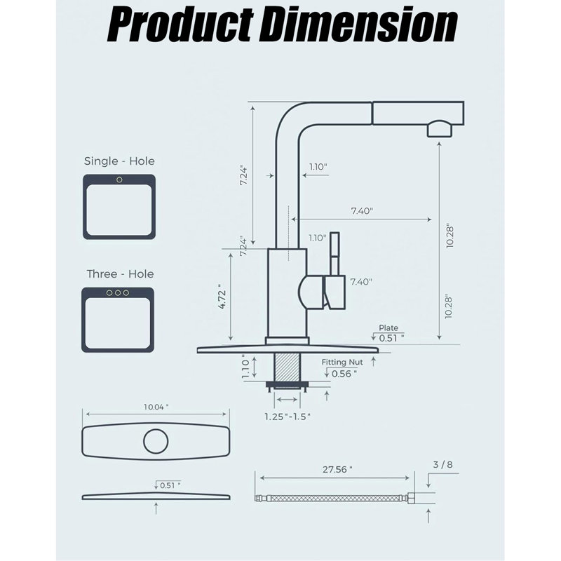 Single Handle Kitchen Faucet - Brushed Nickel Pull-Down Sprayer With Deck Plate, Compatible With 1 Or 3 Hole Installations (Great For Bars, Rvs, Farmhouses & Laundry)