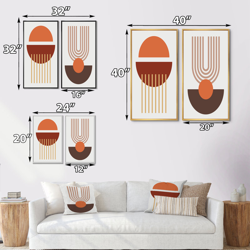 Creative Creative Designs in Retro Colors X - ensemble de 2 impressions, H 40 po x l 40 po x P 1,5 po, Toile avec cadre brun