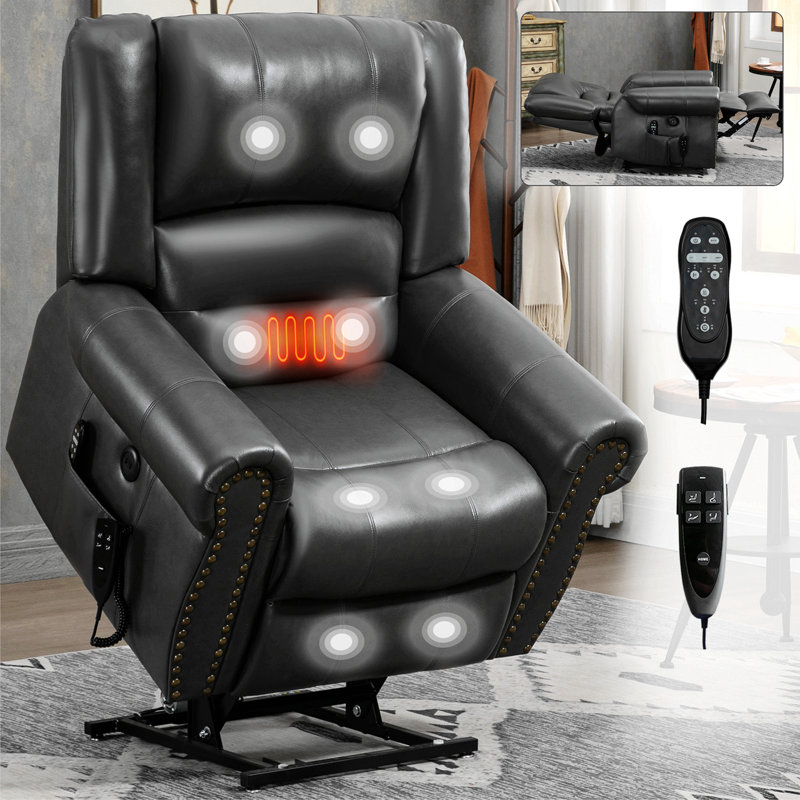 Power Lift Recliner Chair Heat Massage Dual Motor Infinite Position Up To 350 LBS, Faux Leather, Heavy Duty Motion Mechanism With USB Ports, Brown