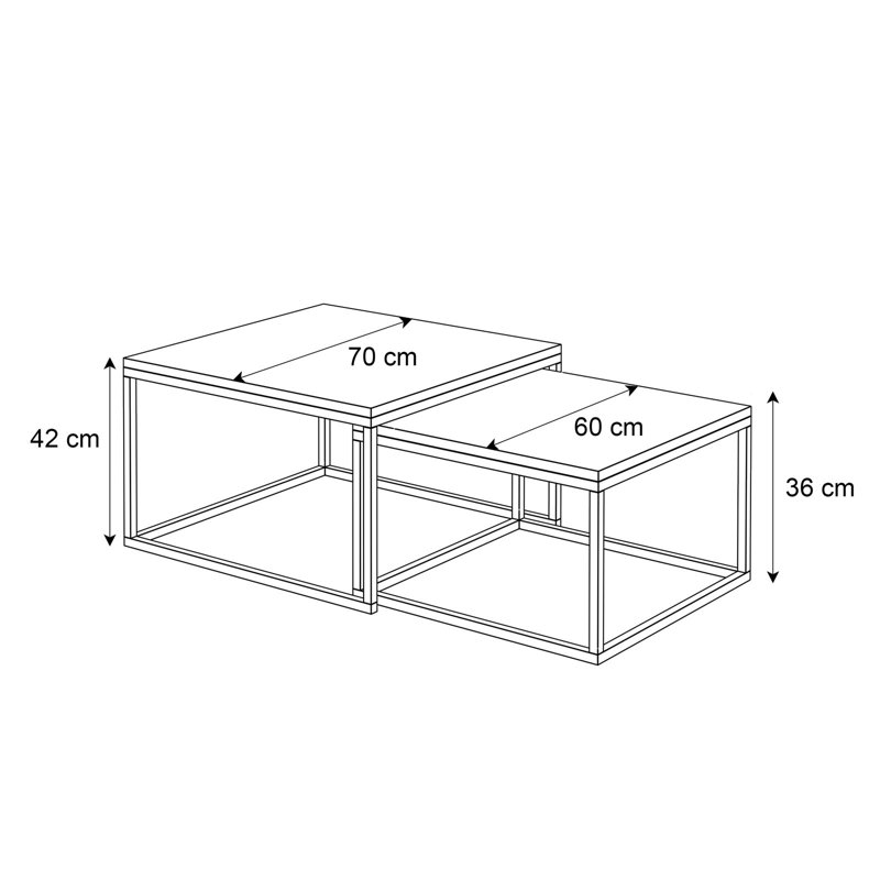 2-piece coffee table set Ahlers, 46cm H x 70cm L x 70cm W, Chrome/Chrome