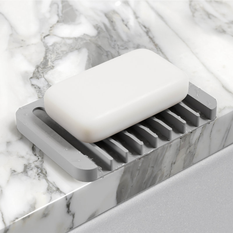 KRAUS Self-Draining Silicone Soap Dish / Sponge Holder for Bathroom or Kitchen Counter, Light Gray