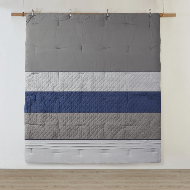 California King Blue Microfiber 7-Piece Bedspread Set