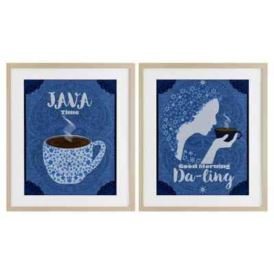Java Time Good Morning Coffees 2pc Framed Print Under Glass Set, design by Lori Mosley