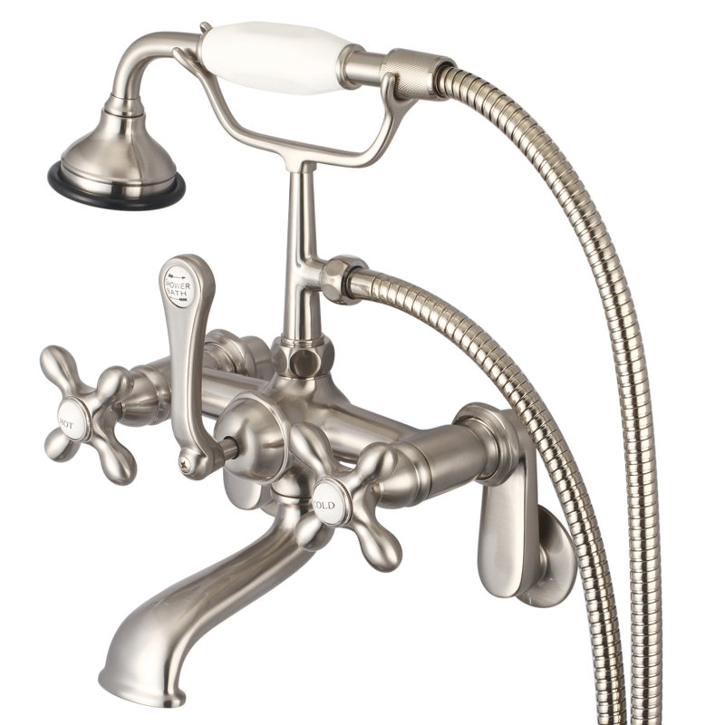 Stonington 3 Handle Clawfoot Tub Faucet, Cross Handles, Brushed Nickel