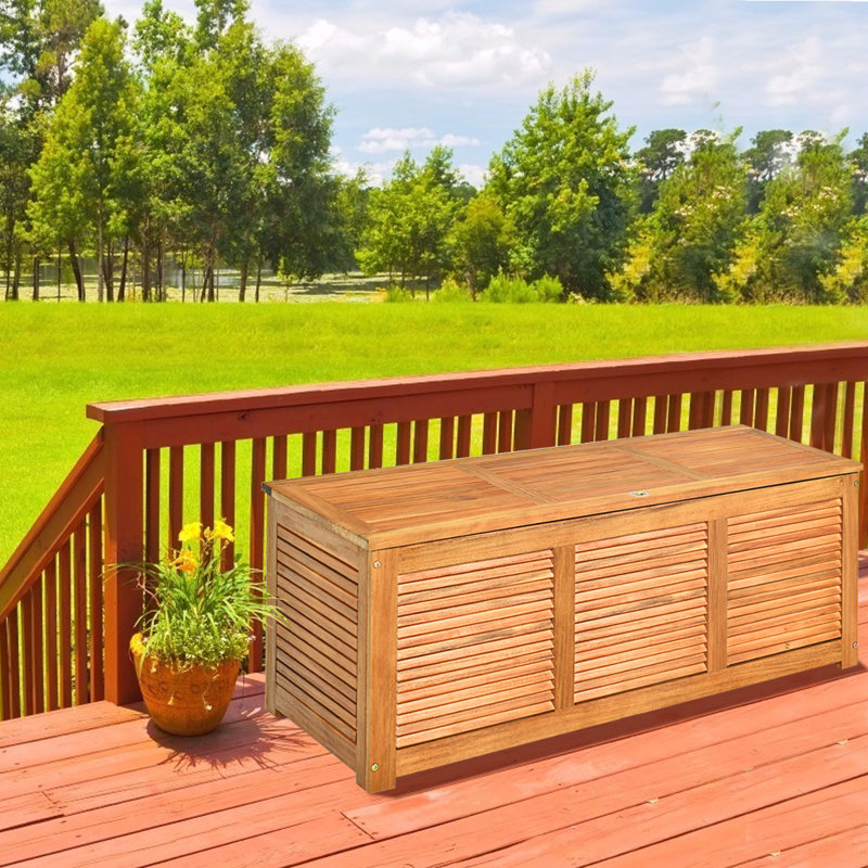 180 Litre Acacia Wood Deck Box Garden Backyard Storage Bench Outdoor Storage Container