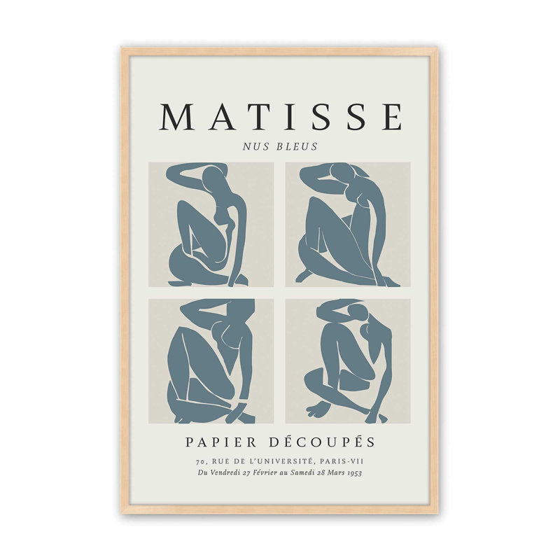 Nus Bleus Matisse Fine Art Poster v2, reproduction dans un cadre, H 11 po x l 9 po, Érable brut