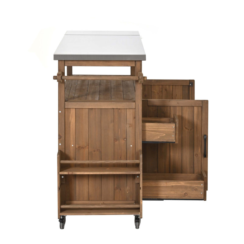 54.33" Farmhouse Rolling Outdoor Kitchen Cart, Natural