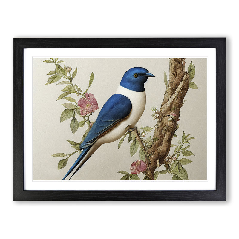 Watercolour Swallow Bird Vol.3 - Single Picture Frame Print, Black, 46cm H x 64cm W