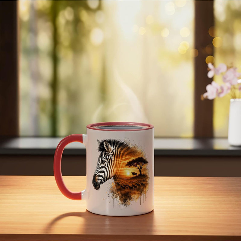 Zebra Savanna Sunset Ceramic Mug, 11oz, Red