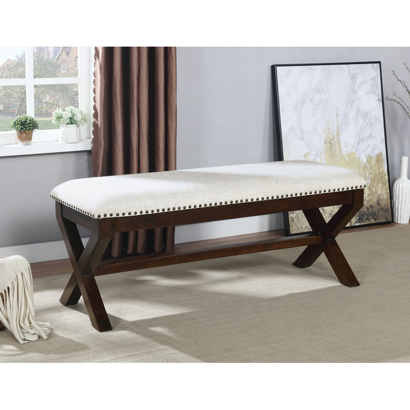Banc rembourré Elvi, Lin / noyer foncé