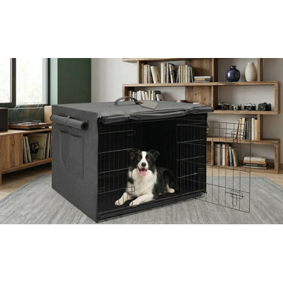 Cover for 30-Inch Dog Crate, Made from Durable Polyester, Suitable for Indoor Use, Fits Standard Wire Cages with One or Two Doors, Gray Color