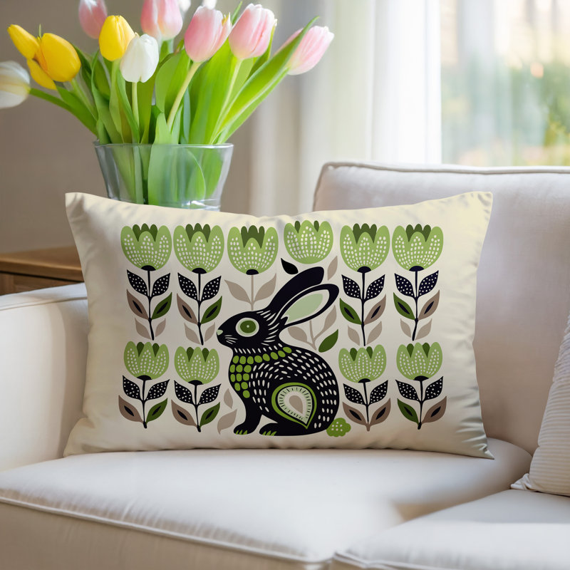 Coussin lombaire réversible intérieur / extérieur Zuko Rabbit, Rectangle H 14 po x l 20 po, Chartreuse