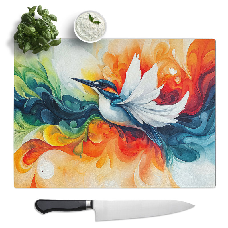 Kingfisher Portrait  Glass Chopping Board