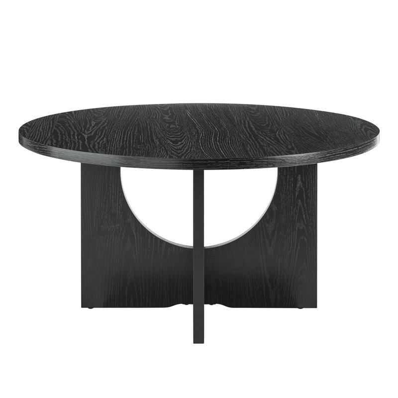  Boggess Modern Minimalist Wood Coffee Table for Living Room, Round Coffee Table, Black