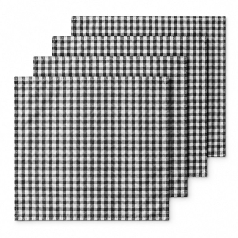 Serviette de table 100 % coton teint en fil, motif vichy, 45,7 cm x 45,7 cm, Noir