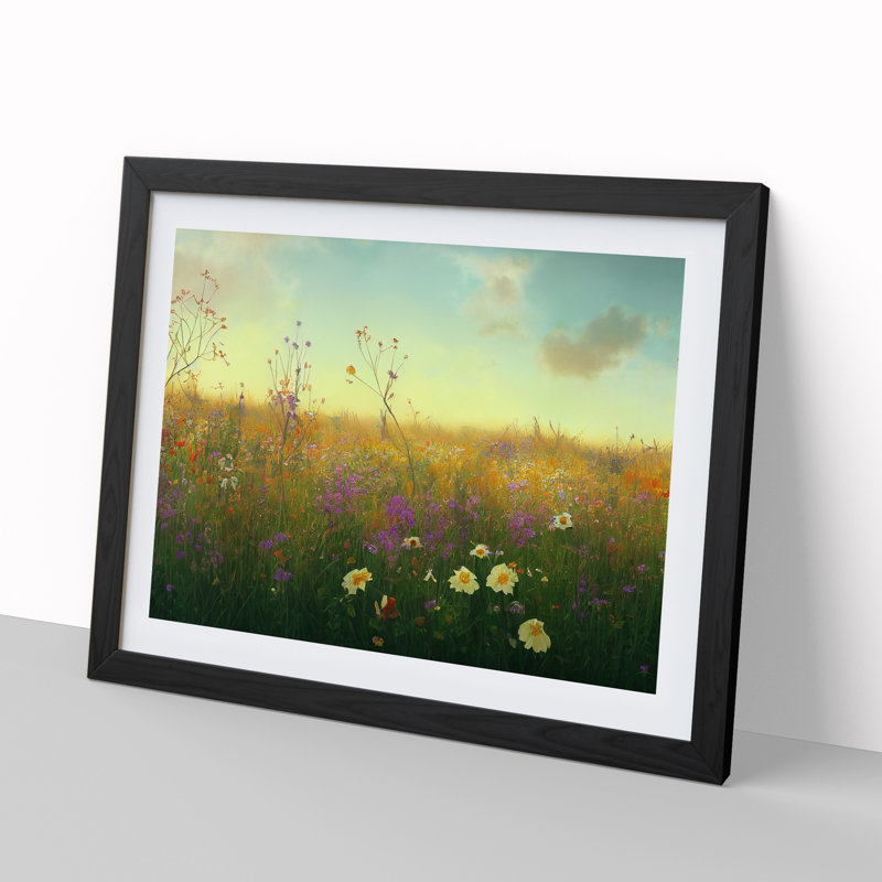 Dreamy Wildflowers Floral - Single Picture Frame Print, Black, 46cm H x 64cm W