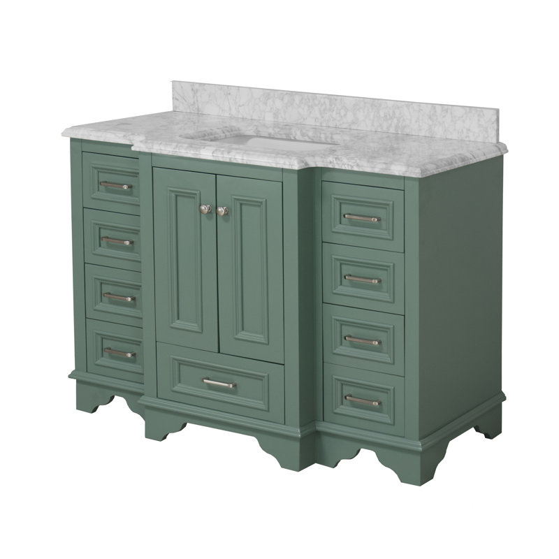 Loughlam 48'' Single Bathroom Vanity with Top, Carrara Marble, Sage Green