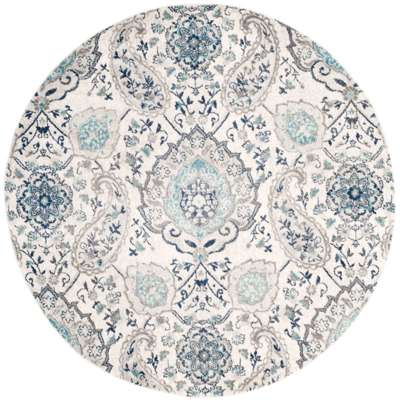 Christa Damask Cream/Light Gray Rug, Round 9'