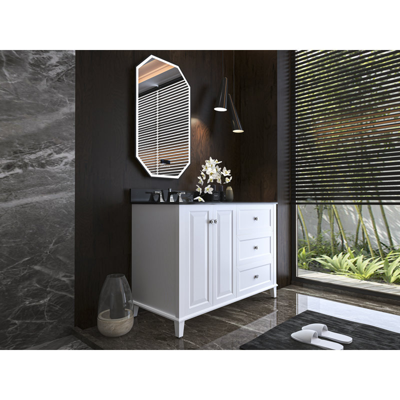 Hannah 48'' W Single Vanity, Black, White/Brushed Gold, Left