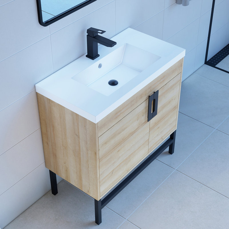 Meuble-lavabo moderne 36 po Salento, Noir mat, Blanc