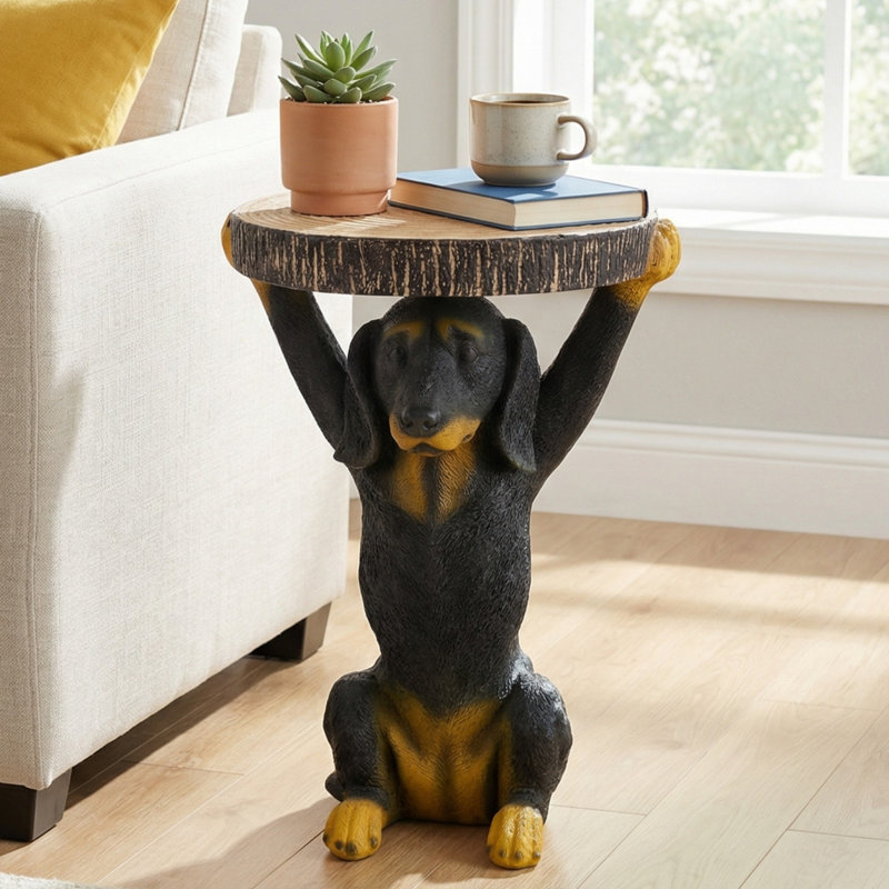 Tables de bout compactes Mgo, statue de chien d'aspect bois rustique pour patio