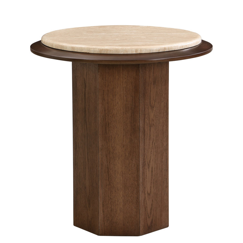 Kasha Travertine Top & Walnut End Table