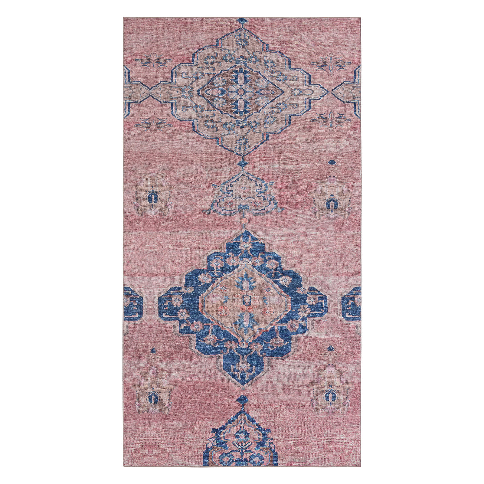 Machine Washable Pink/Blue Rug, Rectangle 4' x 8'