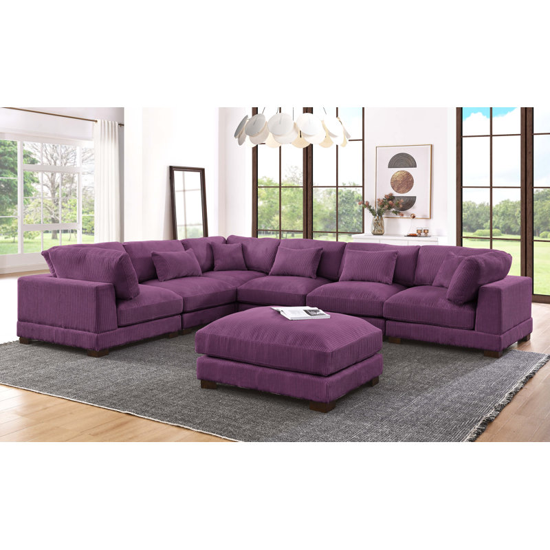 Canapé modulaire réversible de coin avec repose-pieds 7 pièces 144 po Arliz, Velours côtelé mauve