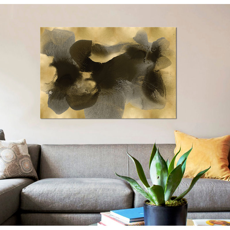 «Black on Gold I», reproduction sur toile, H 40 po x l 60 po x P 1,5 po, Toile tendue, Pas de tapis