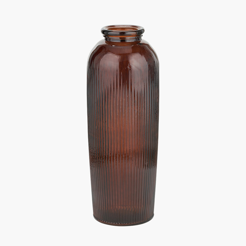 Recycled Glass Ribbed Vase Tall, Brown
