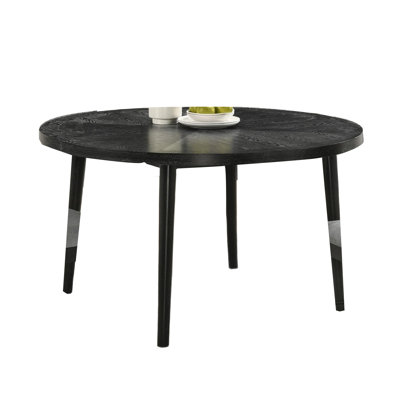 Table de salle à manger Sevy, bois d'hévéa noir, pieds fuselés, plateau rond de 54 po