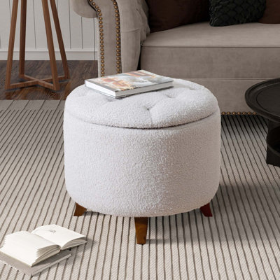 Repose-pieds rond avec rangement en molleton et couvercle en peluche pour décorer le salon et la chambre à coucher