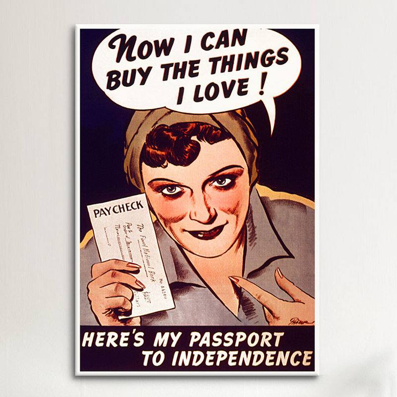 «Can Buy Me Love», publicité rétro sur toile, H 26 po x l 18 po x P 1,5 po, Toile encadrée noire, Pas de tapis