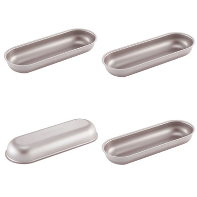 CHEFMADE Mini Loaf Pan Set, 7-Inch 4Pcs Non-Stick Hotdog-Shaped Bread Cake And Meat Bakeware For Kitchen Baking (Champagne Gold)