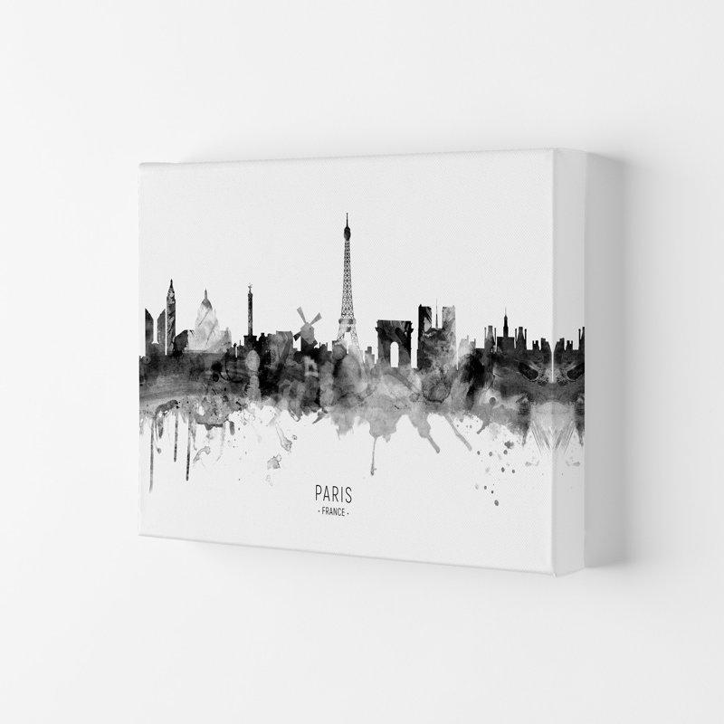 Paris France Skyline Black White City Name by Michael Tompsett - Print, 29.7cm H x 42cm W x 4cm D, Wrapped Canvas