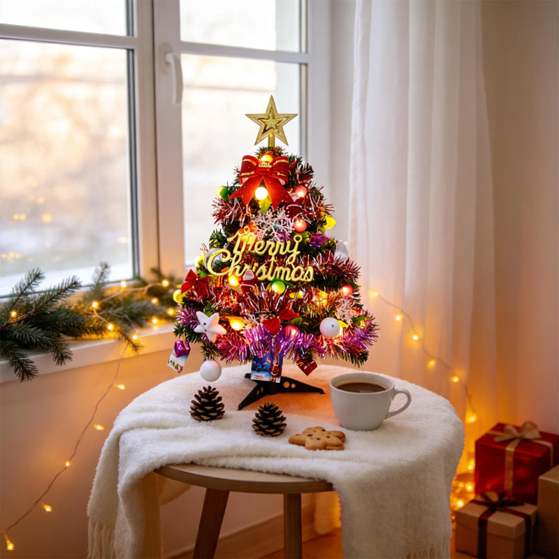 Sapin de Noël artificiel miniature de 50 cm (20 pouces), avec support en plastique, idéal pour décorer votre table pendant les fêtes de fin d'année.